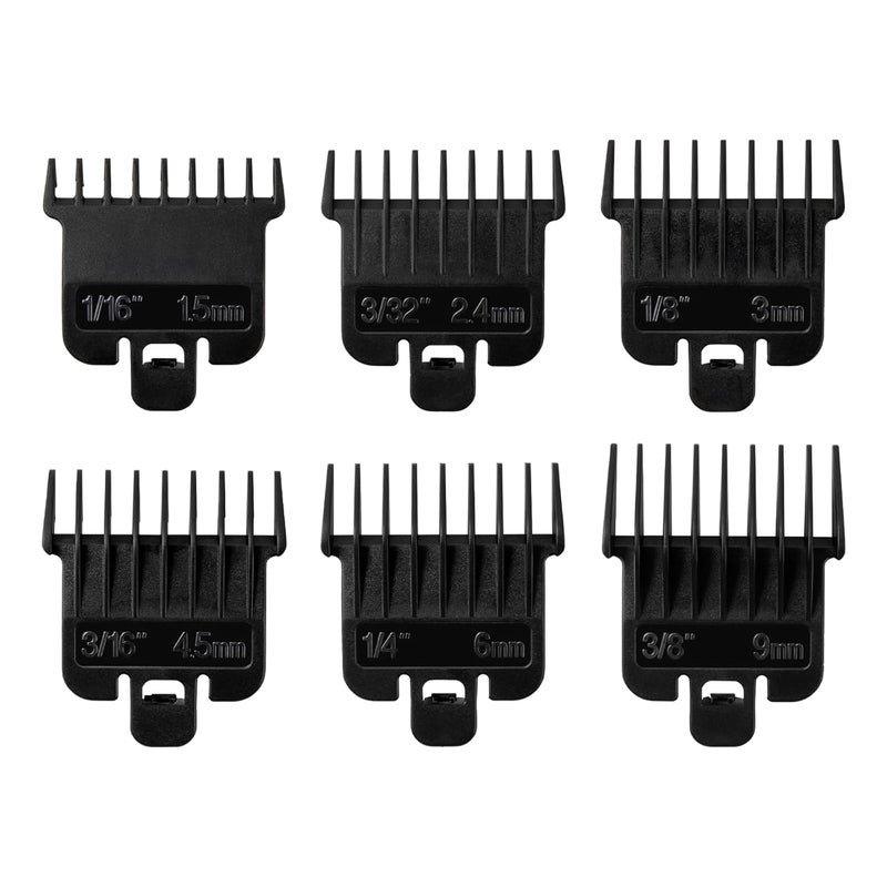 Perfitech 6Pcs Hair Clipper Guards Compatible with Baybliss FX787 and Andis T Outliner G, GO, GTO, ORL, LS2, LS3, PLS, PMT-1, RT-1, SLII, Trimmer Guards Replacement - 1/16" to 3/8", Black Color - Image 1